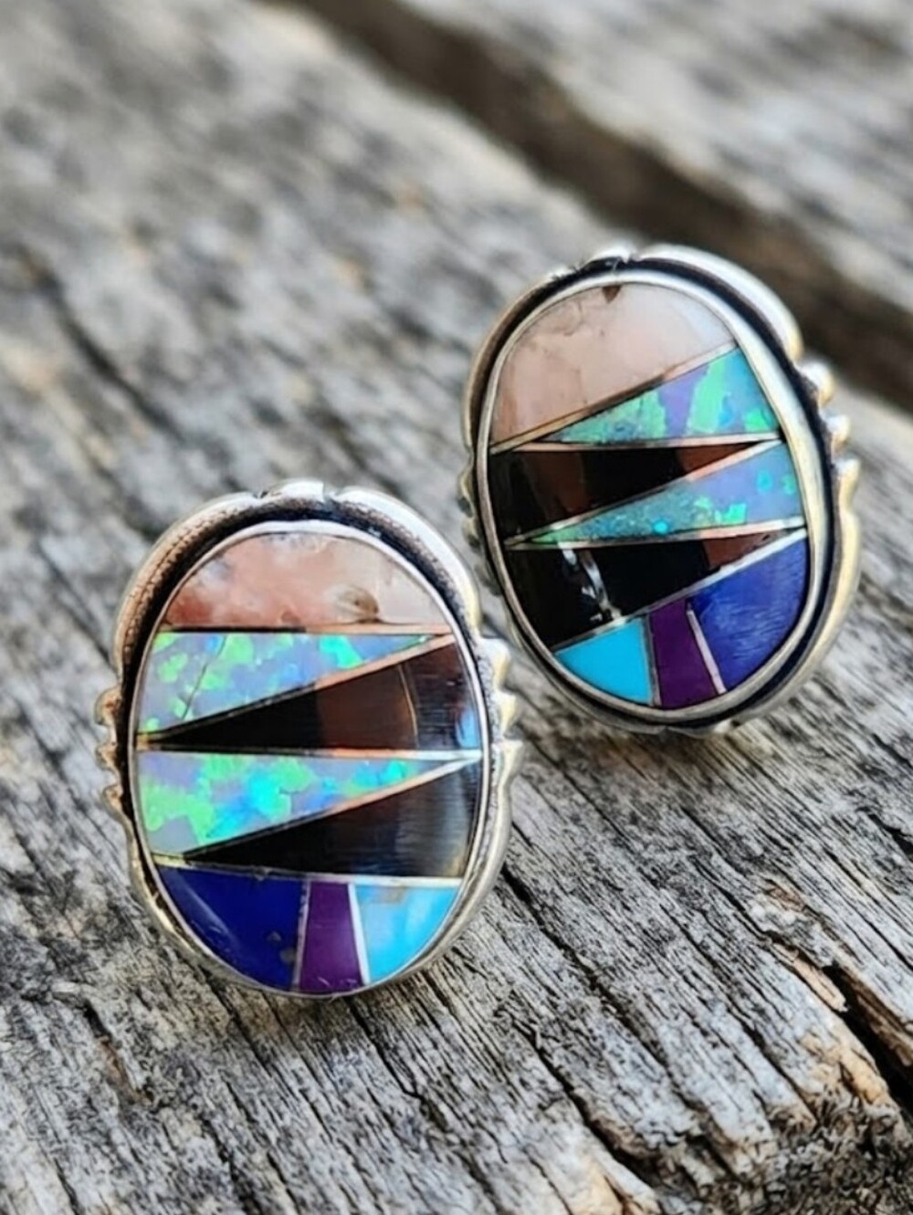 Sterling Silver Signed Inlay Earrings